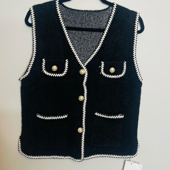 Mink- Velvet fuzzy designer vest in Black - Picture 3 of 10